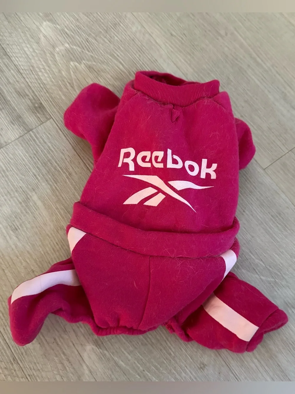 Reebok Pink Dog Hoodie Jumpsuit XS | Fleece Pet Outfit | Cozy One-Piece
